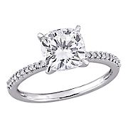 2 ct. DEW Created Moissanite and .1 ct. t.w. Diamond Engagement Ring in 14k White Gold - Size 5