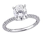 2 ct. DEW Created Moissanite and .25 ct. t.w. Diamond Oval Bridal Ring Set in 14k White Gold - Size 5