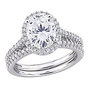 2 ct. DEW Created Moissanite and .33 ct. t.w. Diamond Oval Bridal Set in 14k White Gold - Size 9