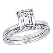 4 ct. t.g.w. Created White Sapphire Emerald Cut Bridal Ring Set in 10k White Gold - Size 5