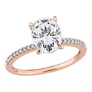 2 ct. DEW Created Moissanite and .1 ct. t.w. Diamond Oval Engagement Ring in 14k Rose Gold - Size 5