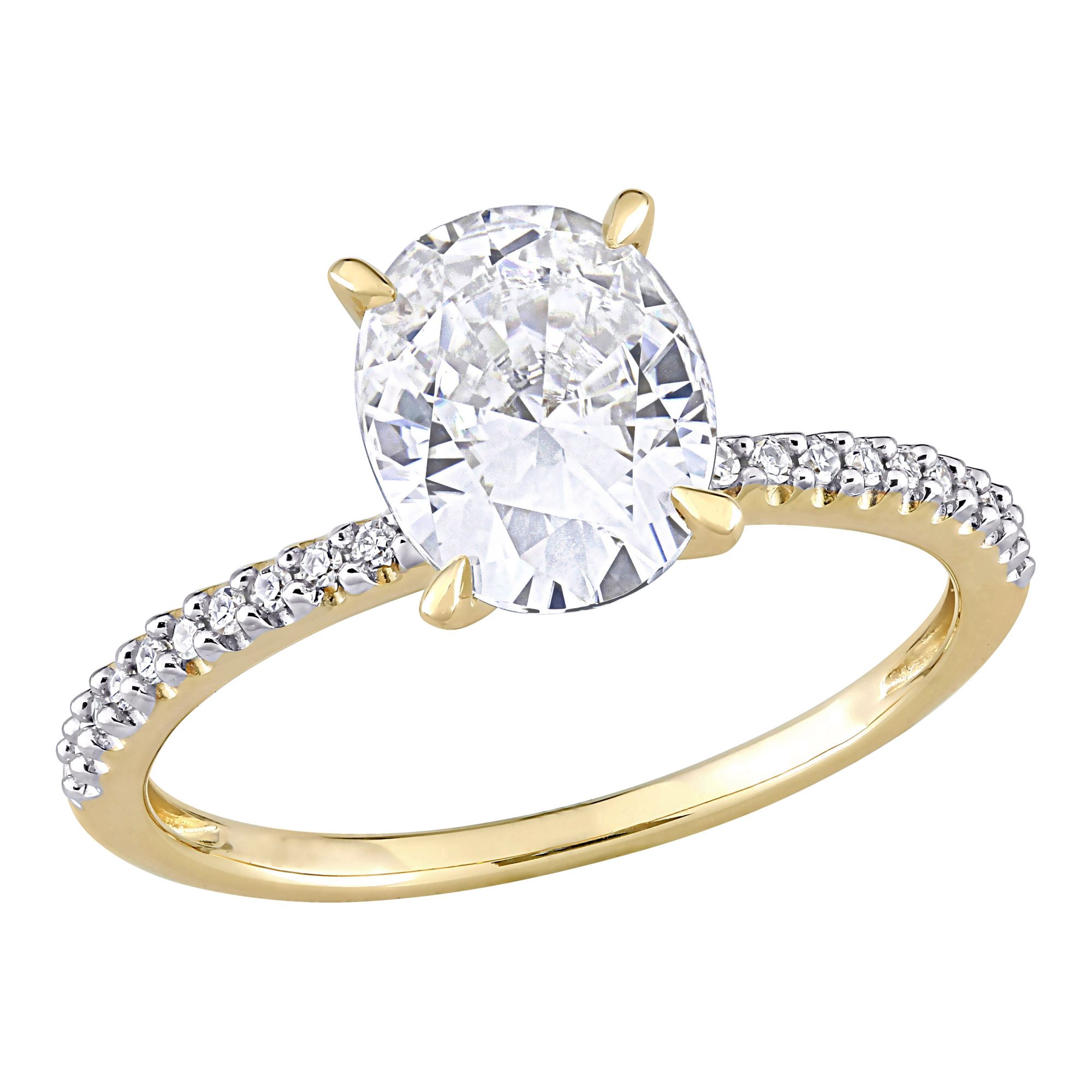 2 ct. DEW Created Moissanite and .1 ct. t.w. Diamond Oval Engagement Ring in 14k Yellow Gold - Size 6