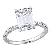 3.2 ct. DEW Created Moissanite Emerald Cut Engagement Ring in 10k White Gold - Size 9