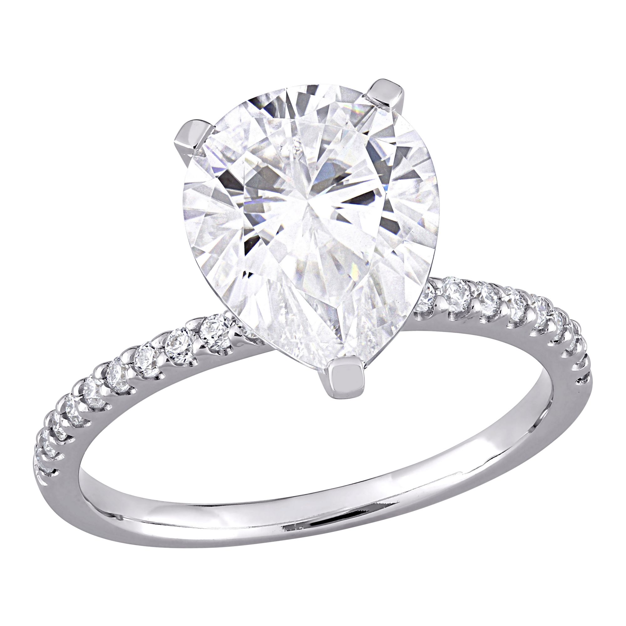 3.5 ct. DEW Created Moissanite Pear Shape Engagement Ring in 10k White Gold - Size 9