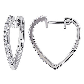 .25 ct. t.w. Diamond Heart Hoop Earrings in Sterling Silver