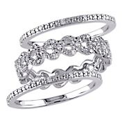 .125 ct. t.w. Diamond Heart Link 3 pc. Ring Set in Sterling Silver - Size 9