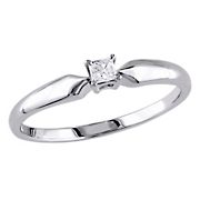 0.1 ct. t.w.. Diamond Princess Cut Solitaire Ring in Sterling Silver - Size 5