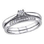 0.16 ct. t.w. Diamond Bridal Set in Sterling Silver - Size 5
