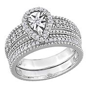 0.33 ct. t.w. Diamond Teardrop Halo Bridal Set in Sterling Silver - Size 5