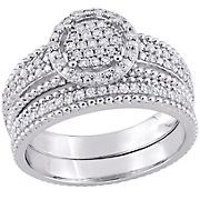 0.33 ct. t.w. Diamond Cluster Bridal Set in Sterling Silver - Size 5