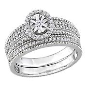0.33 ct. t.w. Diamond Oval Halo Bridal Set in Sterling Silver - Size 5