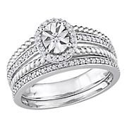 0.33 ct. t.w. Diamond Oval Bridal Ring Set in Sterling Silver - Size 5