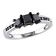 1 ct. t.w.. Black Diamond Princess Cut 3-Stone Engagement Ring in Sterling Silver - Size 5
