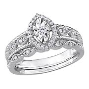 0.2 ct. t.w. Diamond Oval Halo Bridal Ring Set in Sterling Silver - Size 5