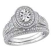 0.25 ct. t.w. Diamond Oval Bridal Ring Set in Sterling Silver - Size 5