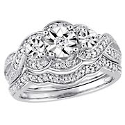 0.25 ct. t.w. Diamond 3-Stone Bridal Set in Sterling Silver - Size 5