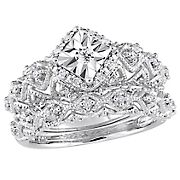 0.2 ct. t.w. Diamond Vintage Bridal Set in Sterling Silver - Size 5