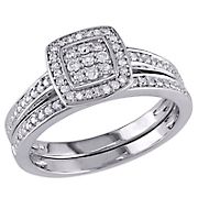 0.25 ct. t.w. Diamond Layered Square Halo Bridal Set in Sterling Silver - Size 5