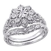 0.1 ct. t.w. Diamond Vintage Bridal Set in Sterling Silver - Size 5