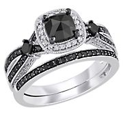 1.5 ct. t.w. Black and White Multi-shape Diamond Split Shank Bridal Set in Sterling Silver with Black Rhodium - Size 5