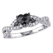 0.6 ct. t.w.. Black Diamond Created White Sapphire Heart Engagement Ring in Sterling Silver - Size 6