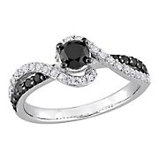 0.75 ct. t.w.. Black Diamond and White Sapphire Swirl Engagement Ring in Sterling Silver - Size 6