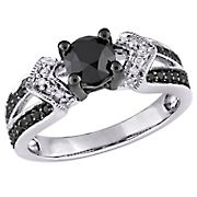 1 ct. t.w.. Black and White Diamond Split Shank Engagement Ring in Sterling Silver - Size 8