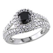 1 ct. t.w.. Black Diamond Created White Sapphire Split Shank Halo Engagement Ring in Sterling Silver - Size 9