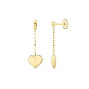 14k Yellow Gold Dangling Heart Earrings