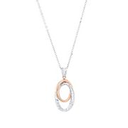 14k White and Rose Gold Diamond Cut Chain Necklace with Oval Pendant
