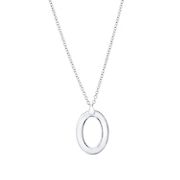 14k White Gold Rolo Chain Necklace with Flat Oval Pendant