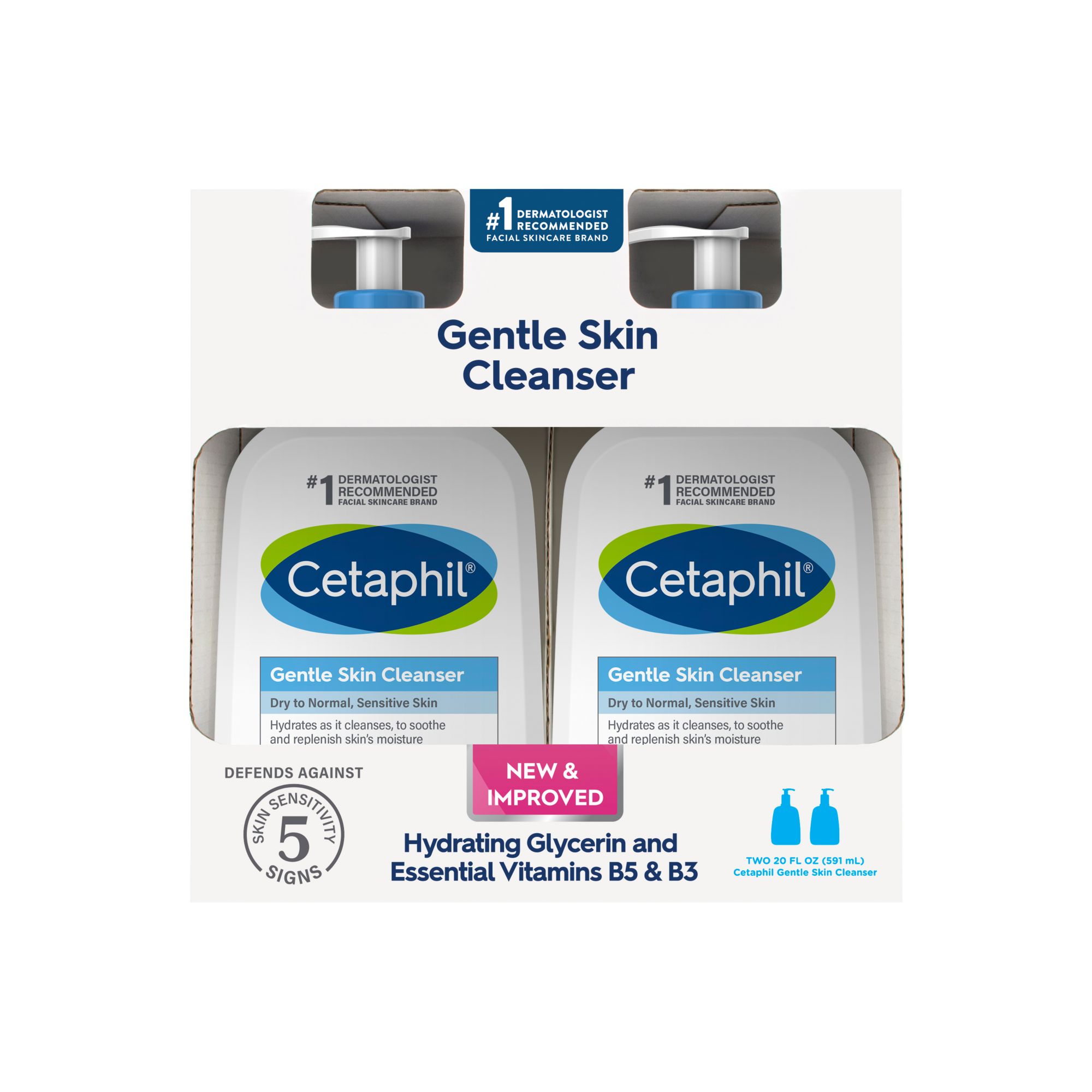 Cetaphil Gentle Skin Cleanser for Dry to Normal Sensitive Skin with (2) 20 oz. Pumps