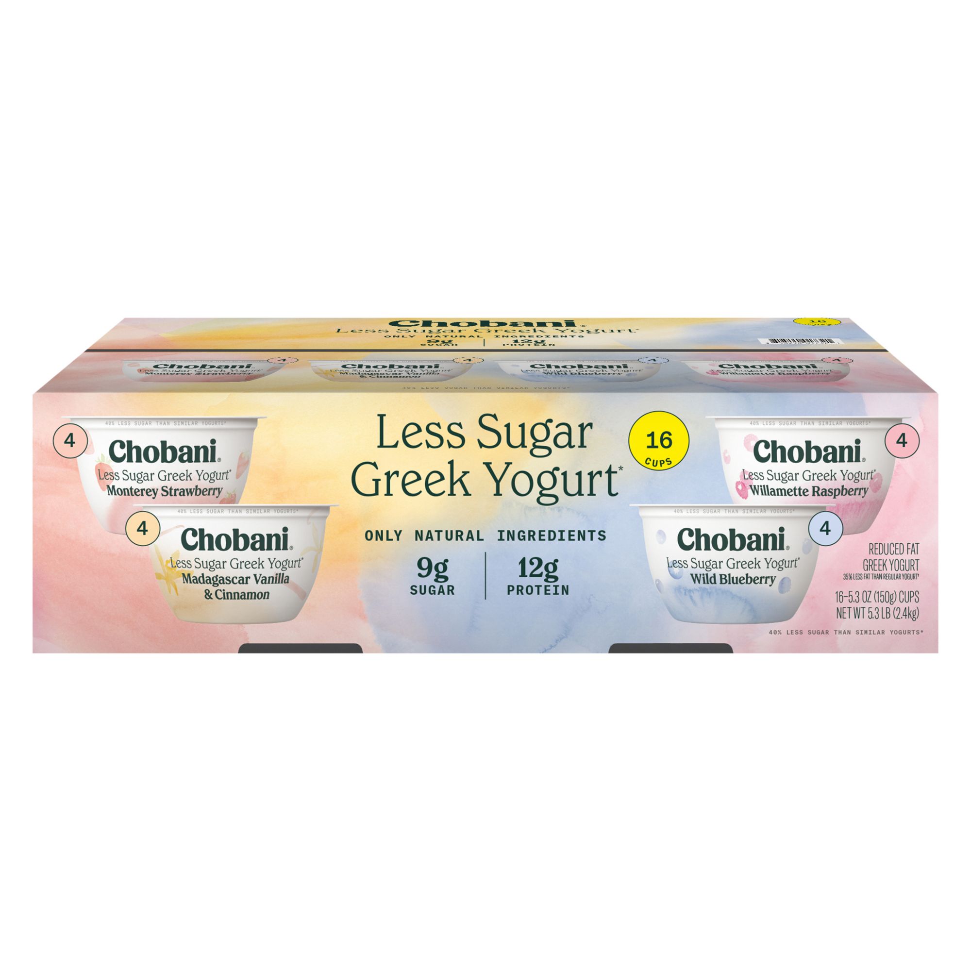 Chobani Less Sugar Greek Yogurt Variety Pack, 16 ct./5.3 oz.