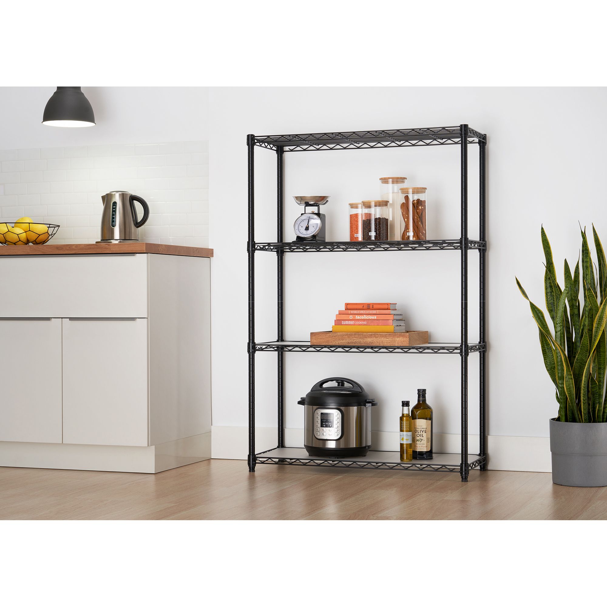 Trinity 4-Tier Wire Shelving, NSF, with Liners - Black