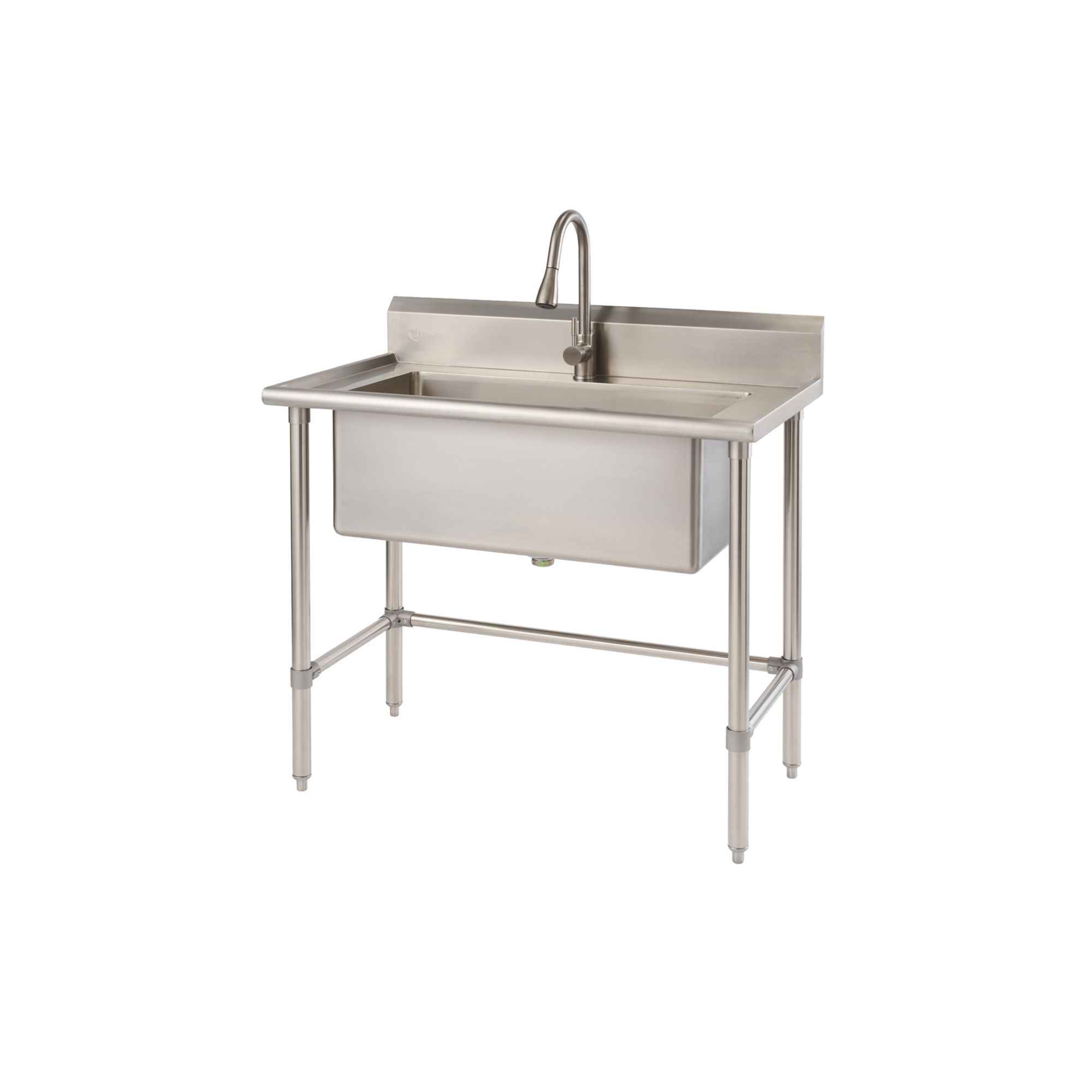 Trinity 32&quot;x16&quot; Stainless Steel Utility Sink, NSF, with Pull-Out Faucet - Silver