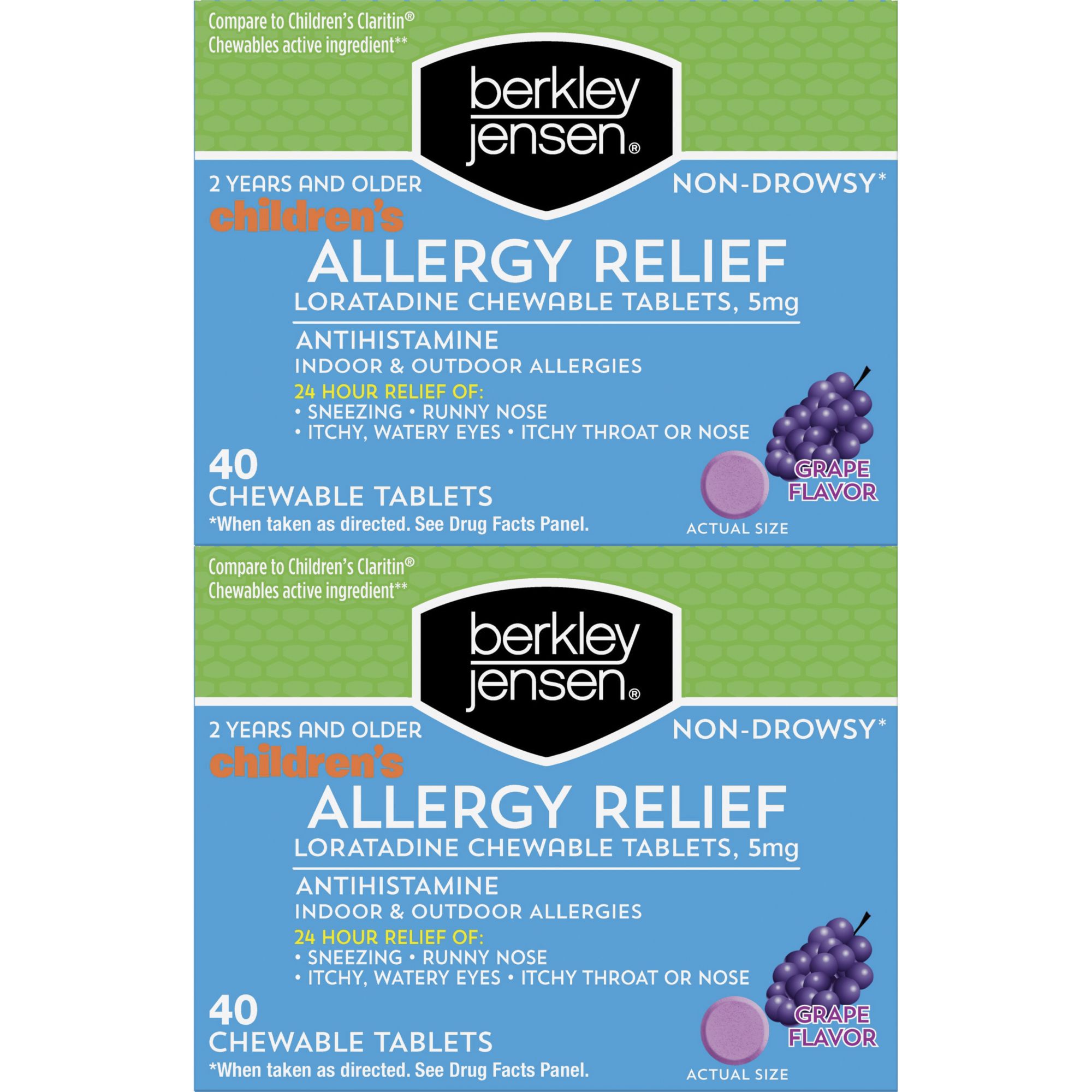 Children's Allergy Relief and Loratadine Chewable Tablets with Grape Flavored, 5mg