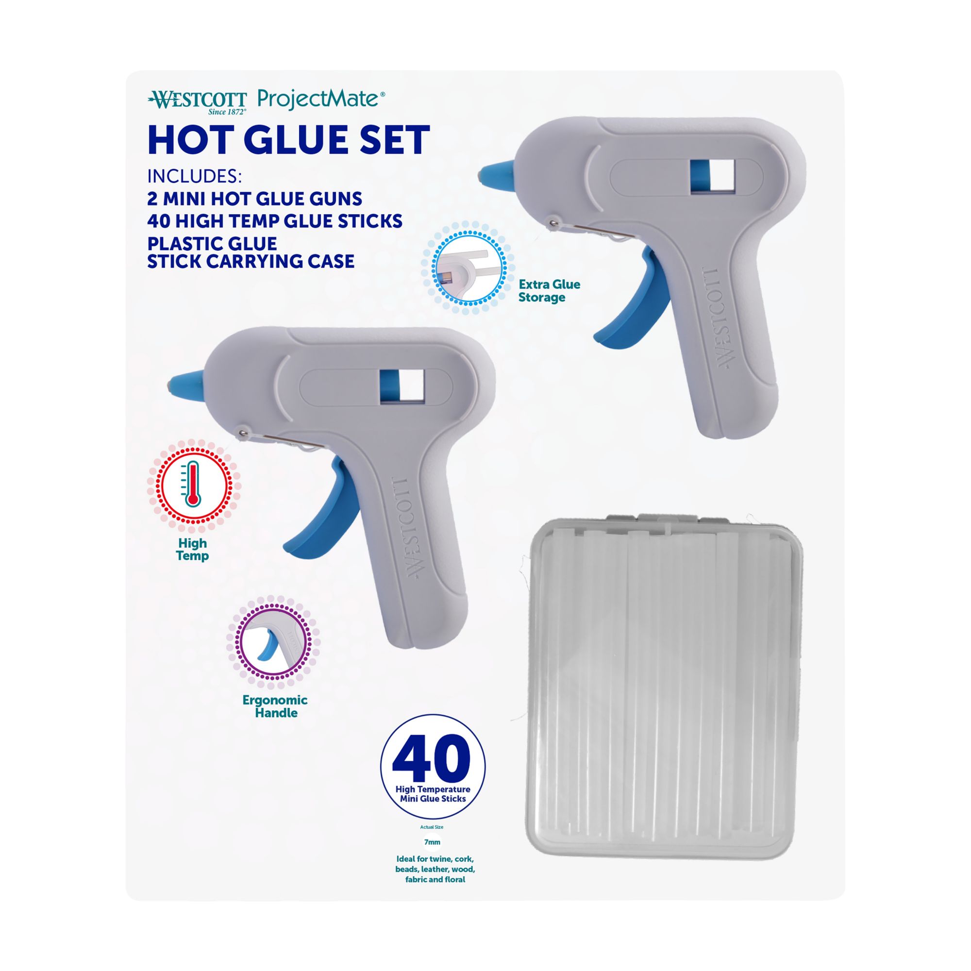 Westcott Premium Safety Mini Hot Glue Gun Set with 40 Glue Sticks and a Carry Case