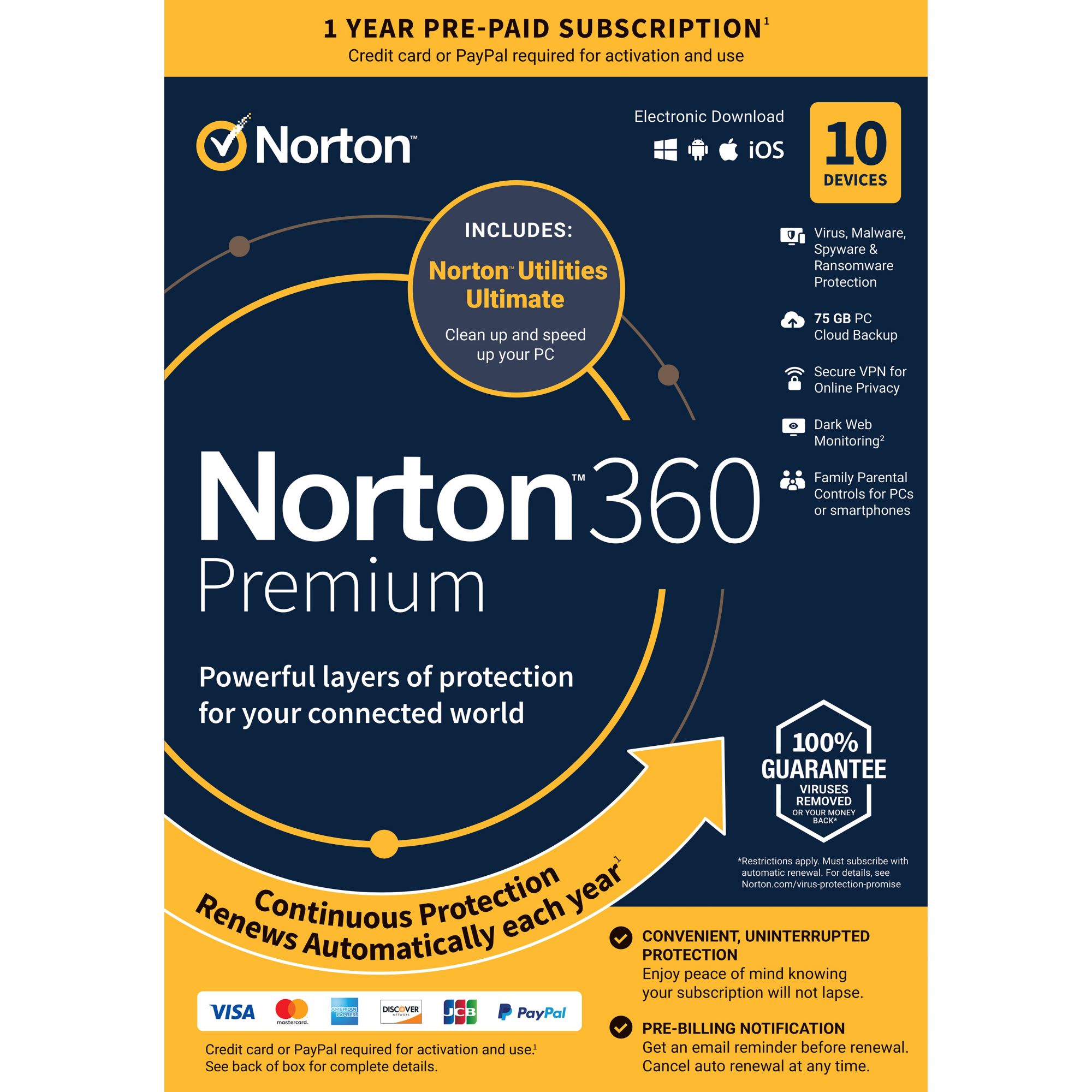 Norton 360 Premium 10 Devices, 1-Year Subscription with Auto Renewal