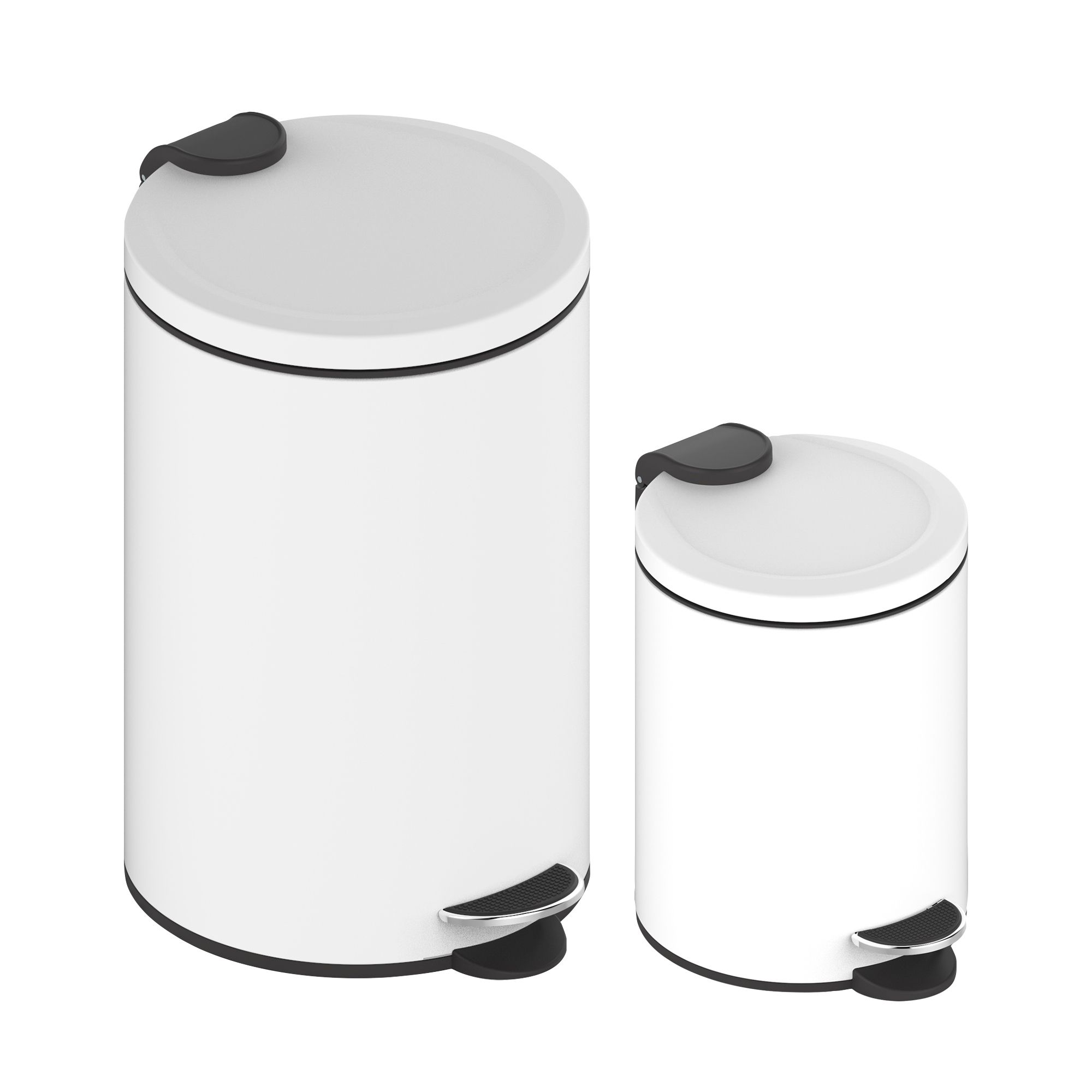 Innovaze 3.2 Gal./12L and 0.8 Gal./3L Stylish Round  Shape Metal Step-on Trash Can Combo - Matte White