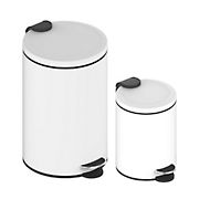 Innovaze 3.2 Gal./12L and 0.8 Gal./3L Stylish Round  Shape Metal Step-on Trash Can Combo - Matte White