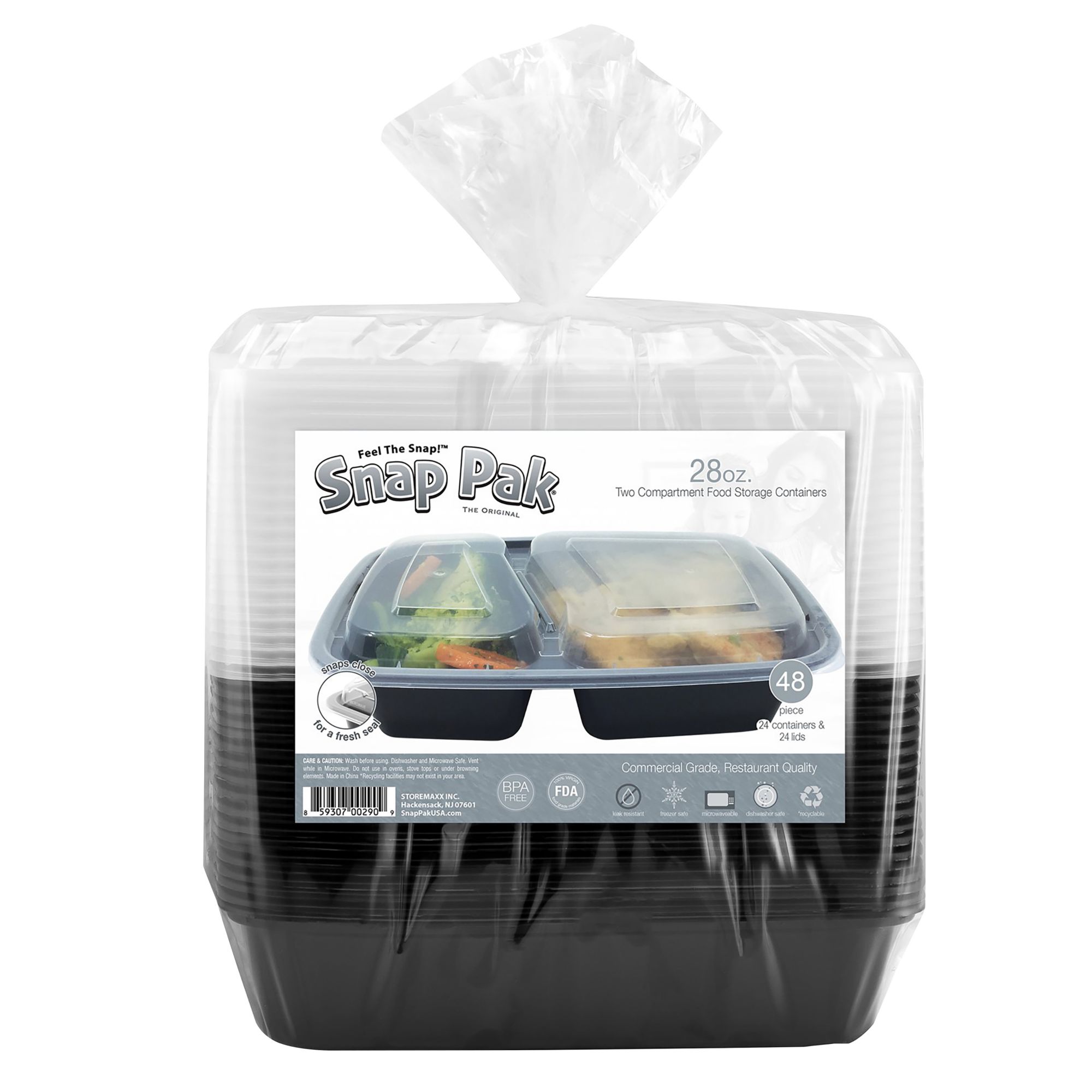 Snap Pak Double Compartment Food Storage Container Bag, 48 Pc./28 