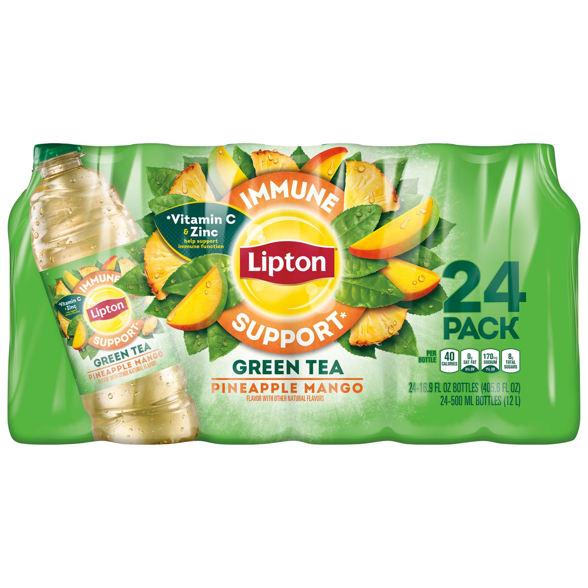 Lipton Iced Tea Immune Support Pineapple Mango Green Tea 16.9 Fl Oz, 12  Count 