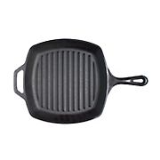 Lodge 10.5&quot; Cast Iron Square Grill Pan with Red Hot Handle Holder