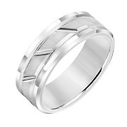 Men's 8mm Comfort Fit Diagonal Cut Wedding Band in White Tungsten Carbide, Size 8.5