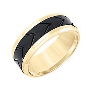 Men's Comfort Fit Wedding Band in Black and Yellow Tungsten Carbide, Size 8.5