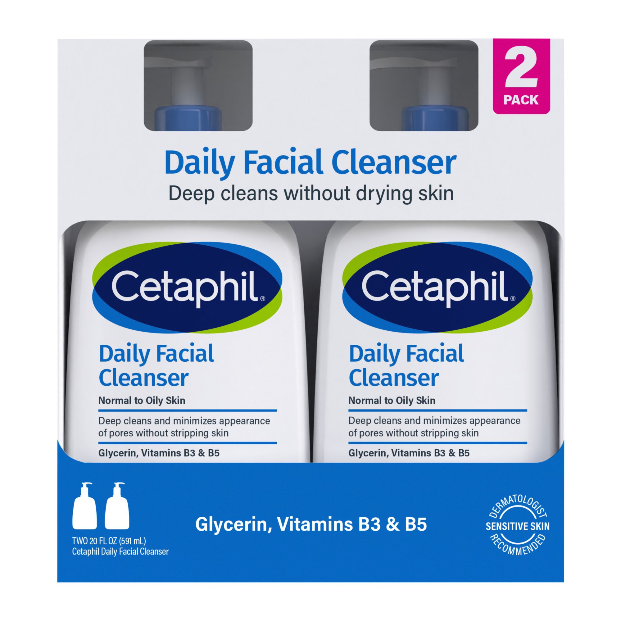 Cetaphil, 2 PACK, Daily Facial Cleanser, Combination to Oily