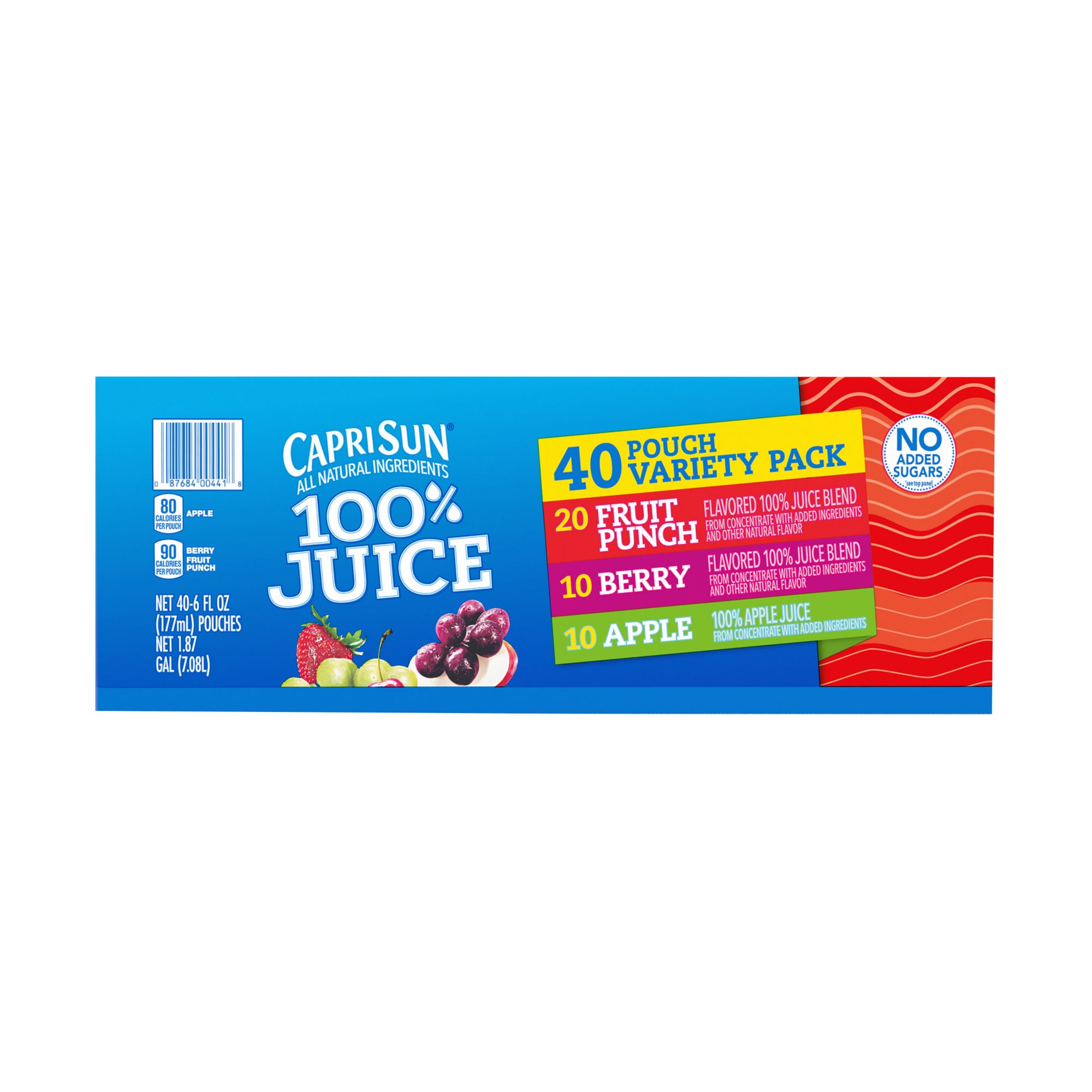 Capri Sun 100% Juice Fruit Punch, Berry & Apple Naturally Flavored Juice  Variety Pack, 40 ct Box, 6 fl oz Pouches 