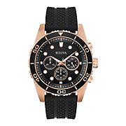 Bulova Men's 98A192 Rose Gold Stainless Chrono Black Silicone Strap Watch