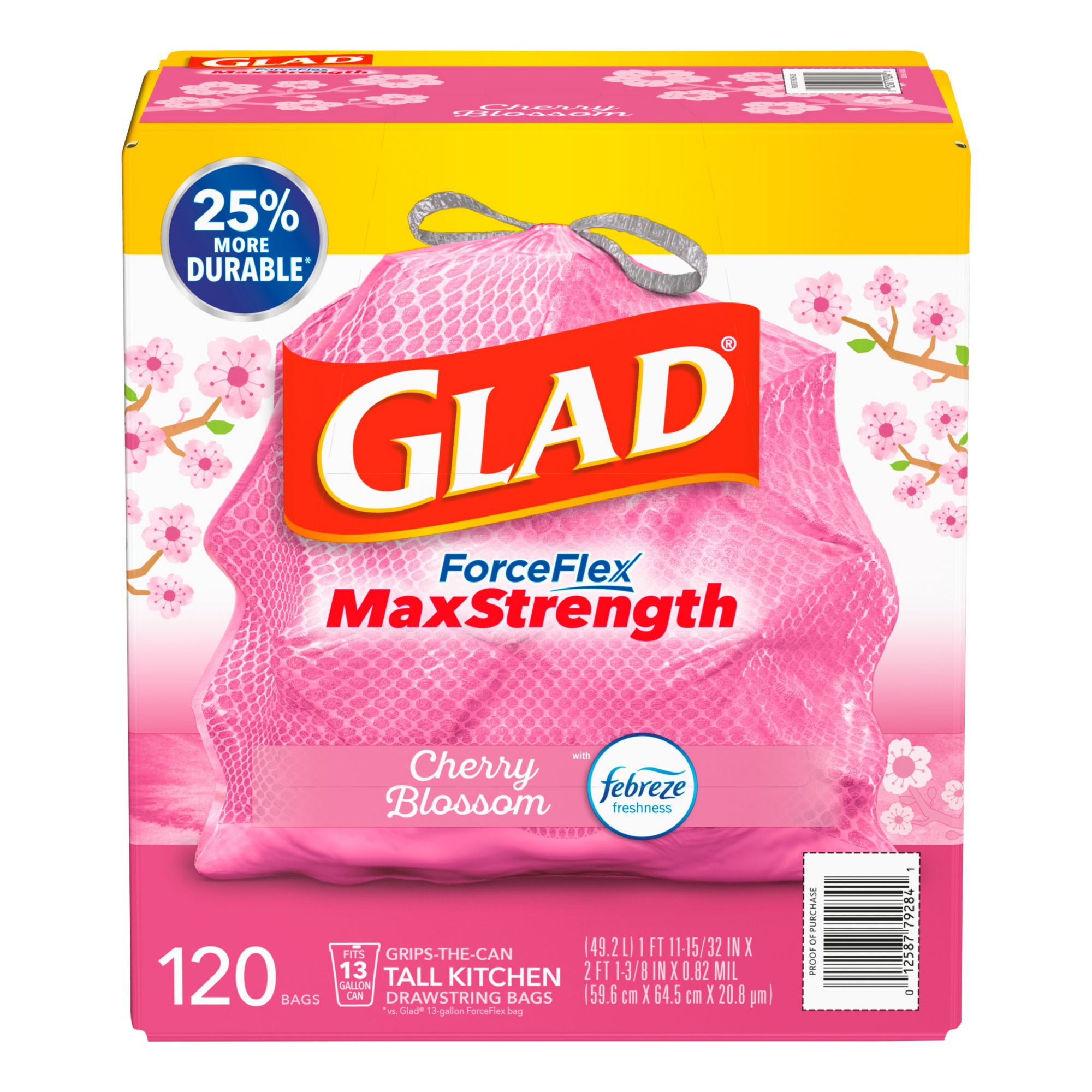 Glad ForceFlex MaxStrength 13 Gal. Drawstring Trash Bags, 120 ct. - Cherry Blossom Scent
