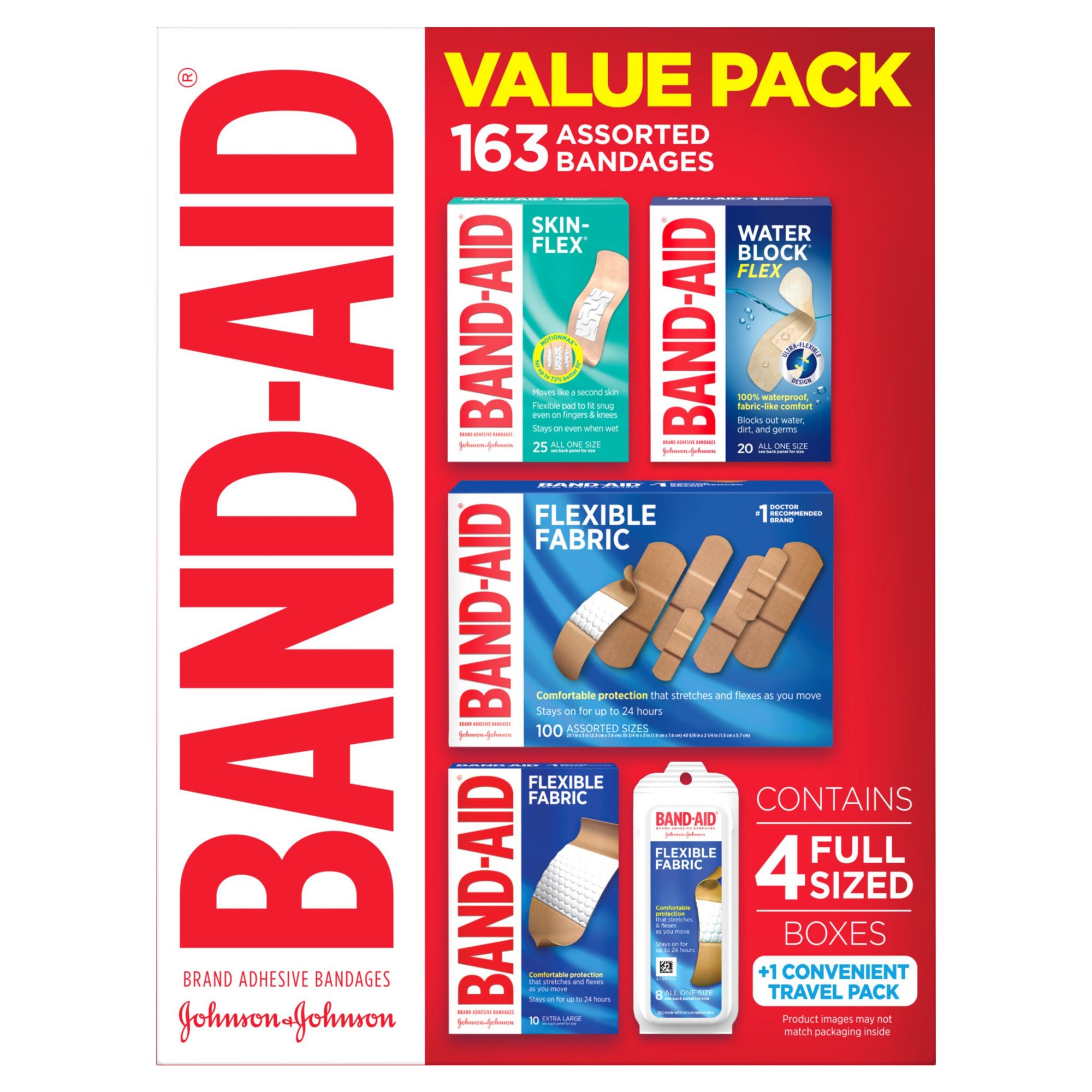 Band-Aid Brand Adhesive Bandages Value Pack in Assorted Sizes, 163 ct.